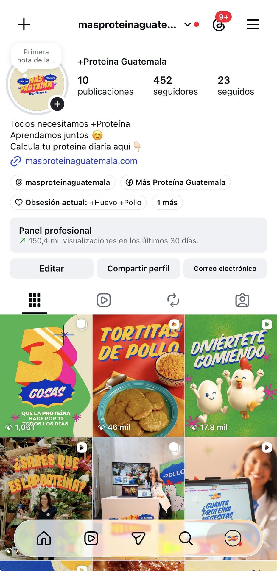 Perfil de Instagram de +Proteína Guatemala