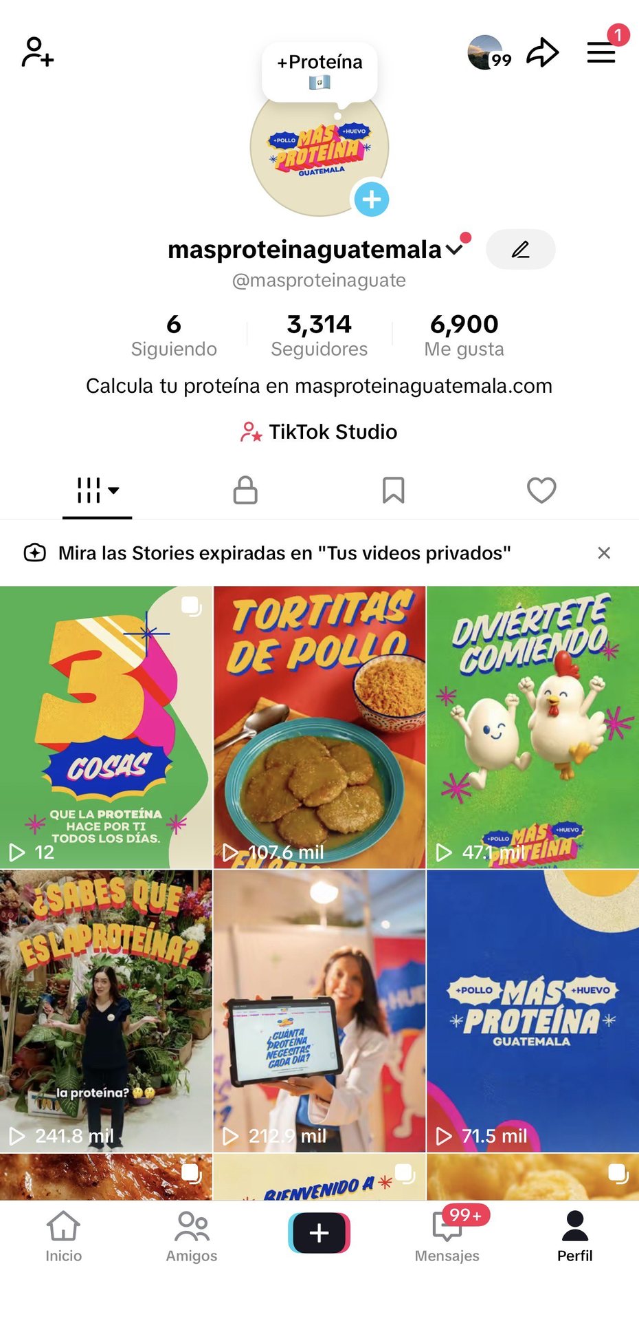 Perfil de TikTok de +Proteína Guatemala
