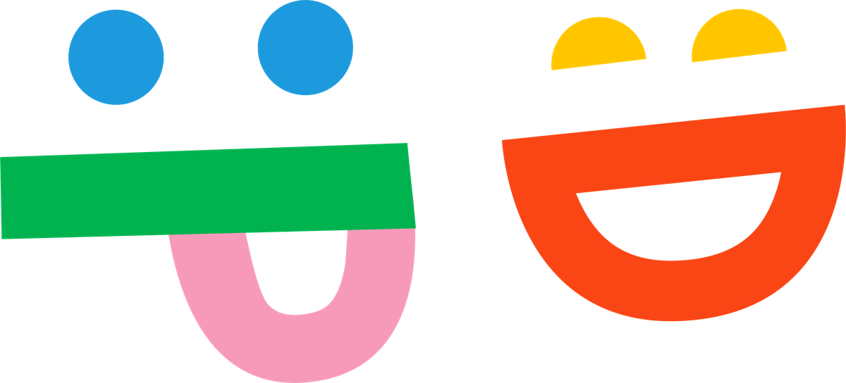 Los emoticones :P y :D dibujados como isotipos