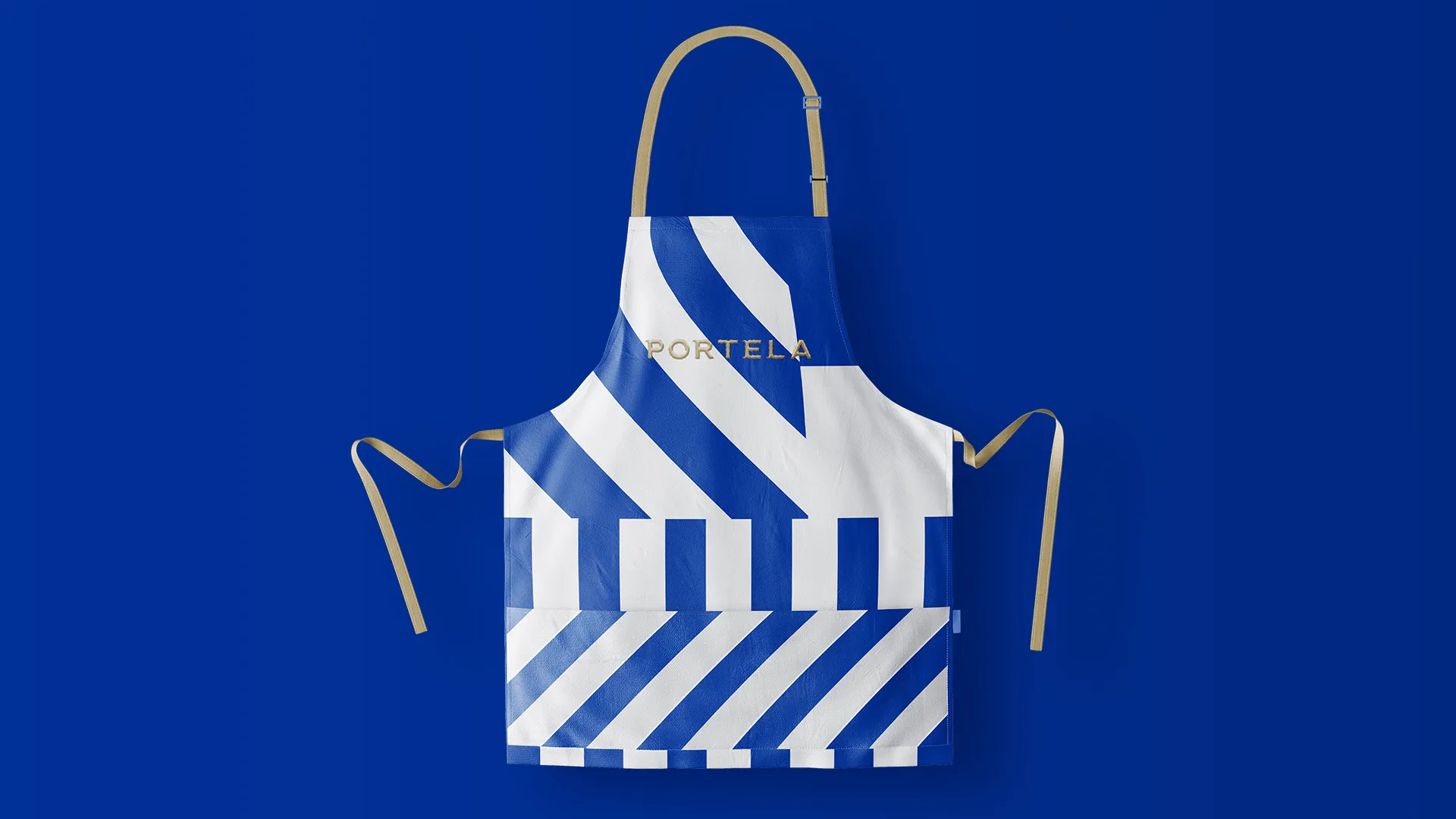 Striped kitchen apron with the logotype