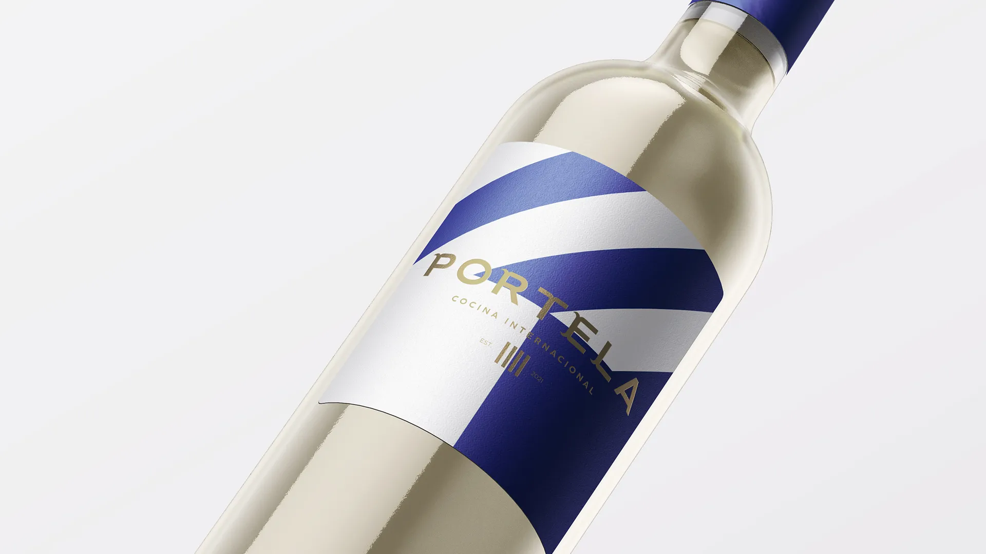 Wine bottle with the striped house label